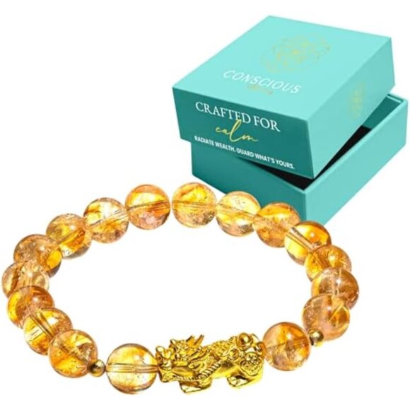Wealth & Manifestation Citrine Bracelet Gold Bead Fit Most - Picture 1 of 6